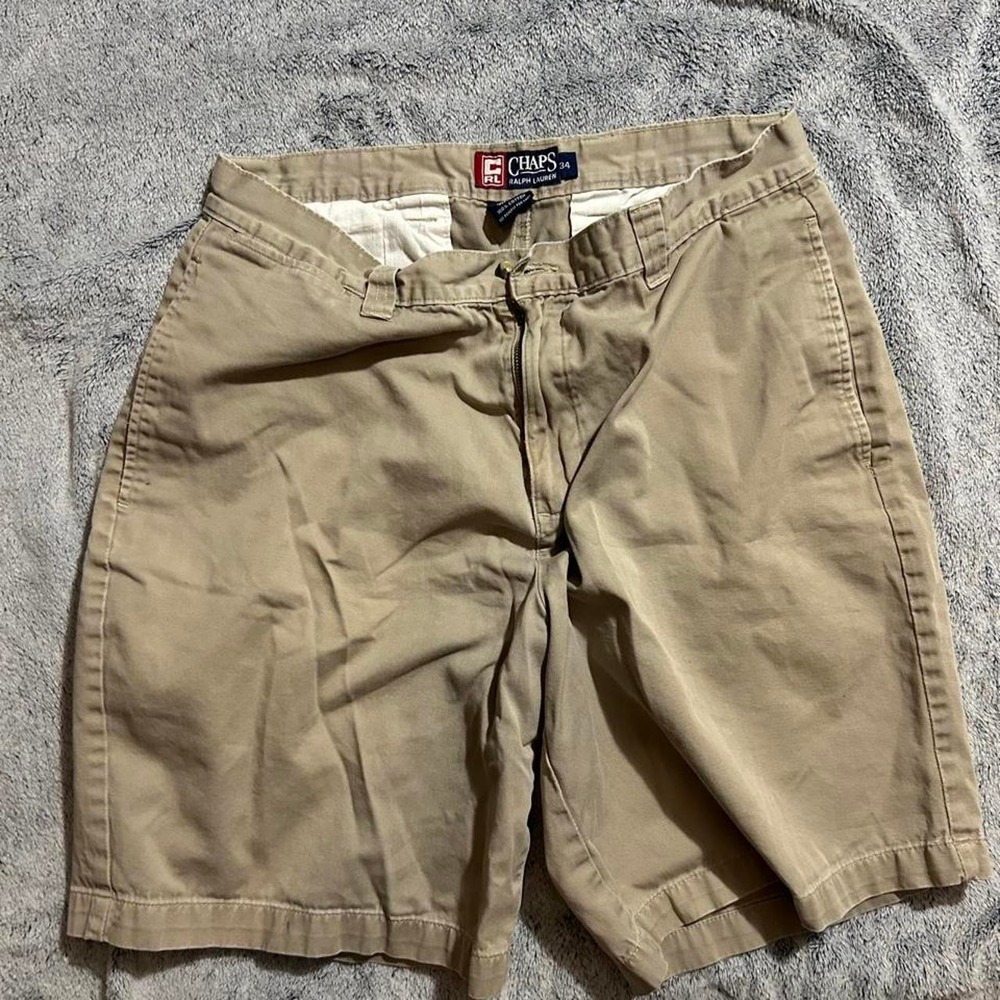 Chaps Ralph Lauren Men's 34 Khaki Chino Shorts 100% Cotton Pleated